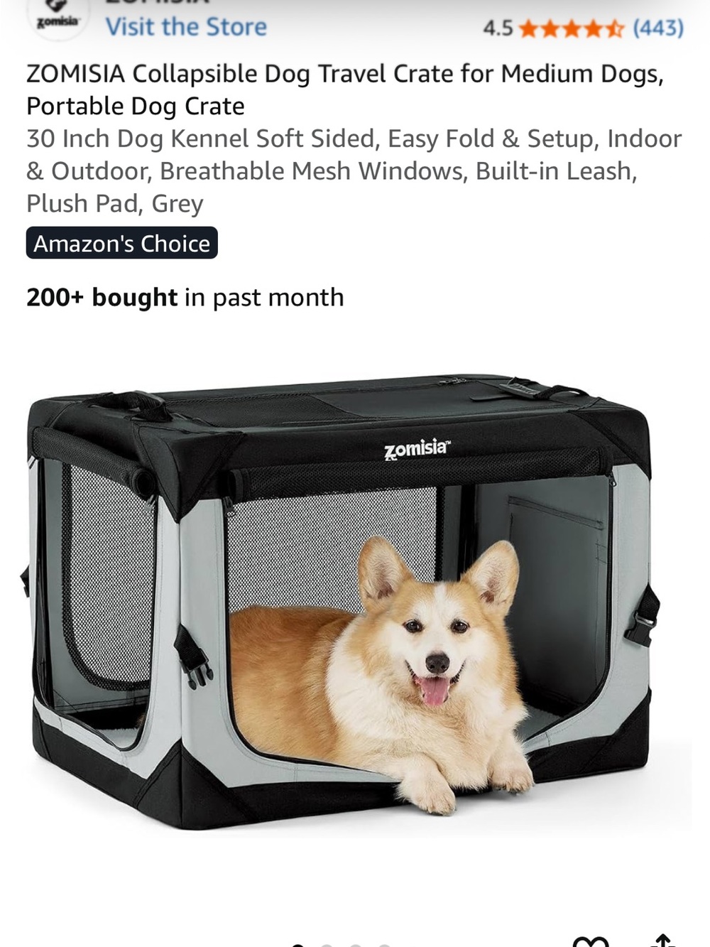NIB Collapsible 30 inch Dog Travel Crate for Medium Dogs - Portable Dog Crate